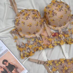 Sky Blossom Embroidered Lingerie Set