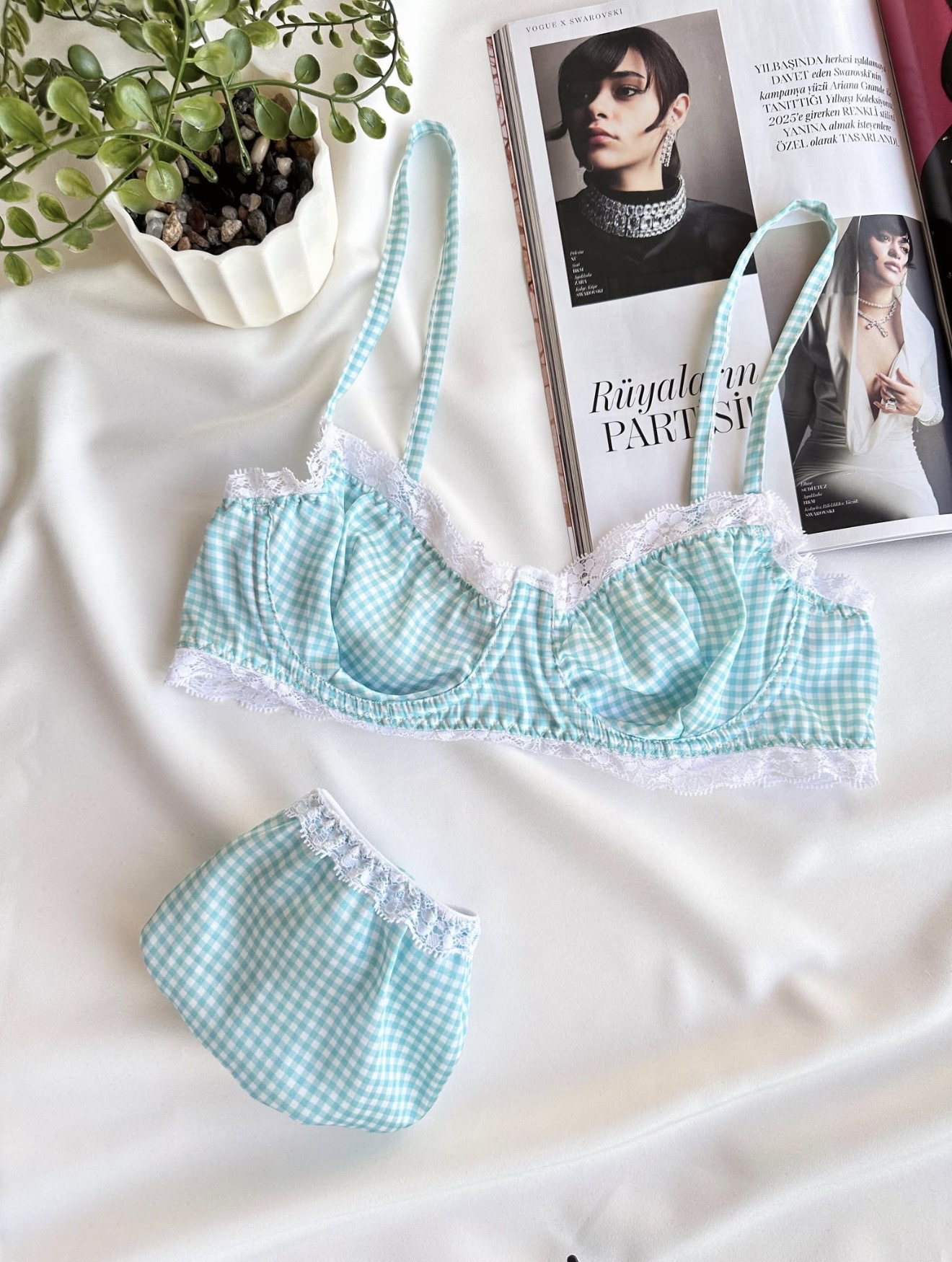 aqua-gingham-lace-bralette-set