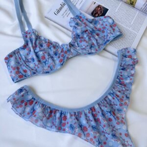 Blue Blossom Floral Ruffle Lingerie Set
