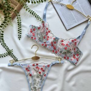 Blue Meadow Embroidered Floral Lace Set