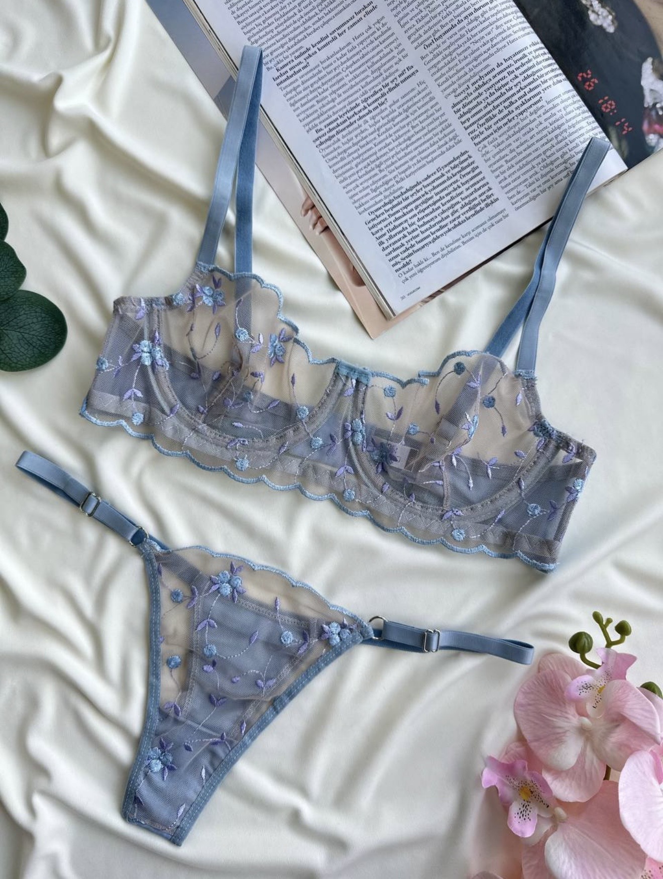 Lavender Sky Embroidered Lace Lingerie Set - Image 3