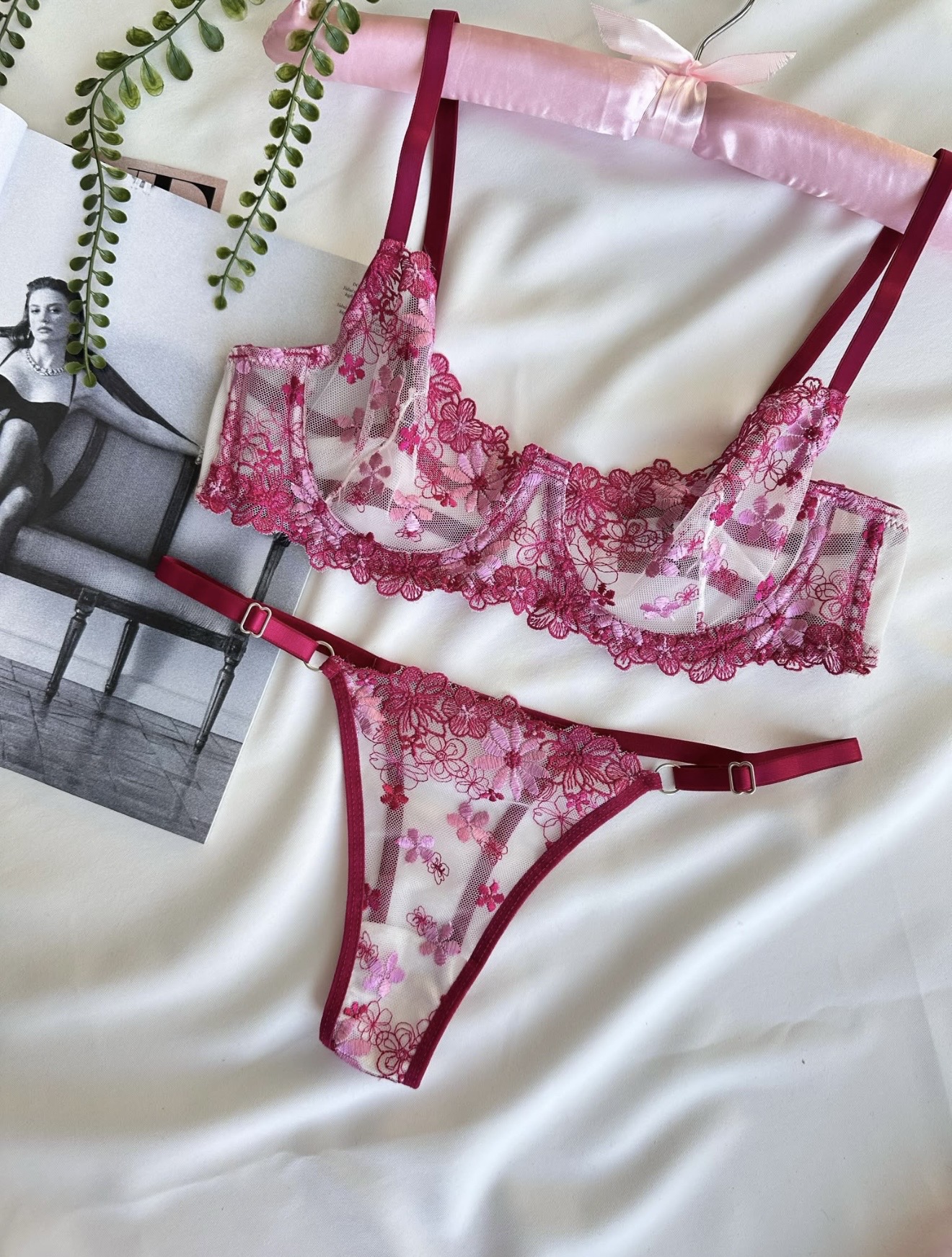 Rose Petal Embroidery Lace Lingerie Set - Image 3