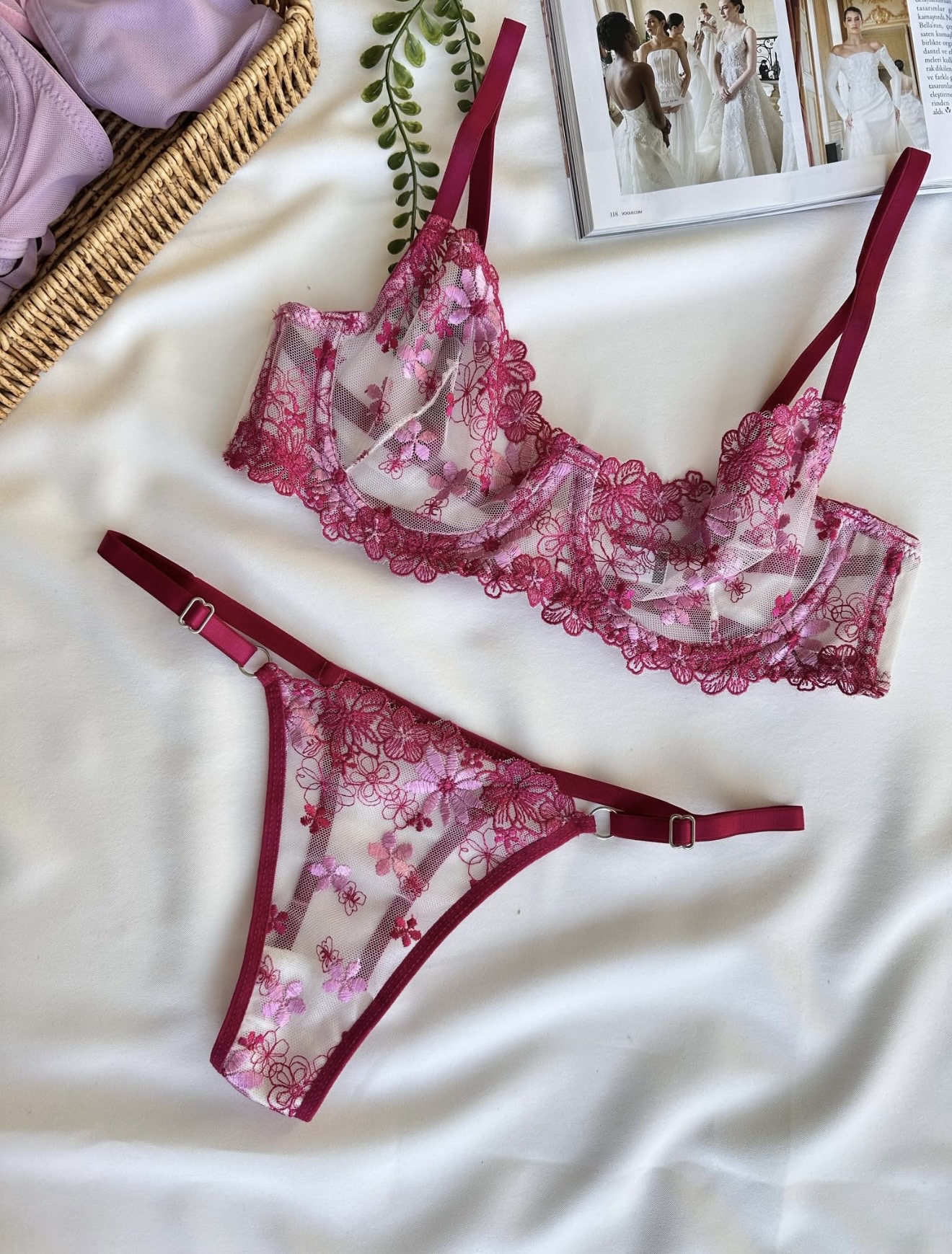 Rose Petal Embroidery Lace Lingerie Set - Image 2