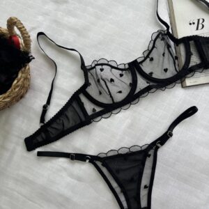 Midnight Heart Lace Lingerie Set