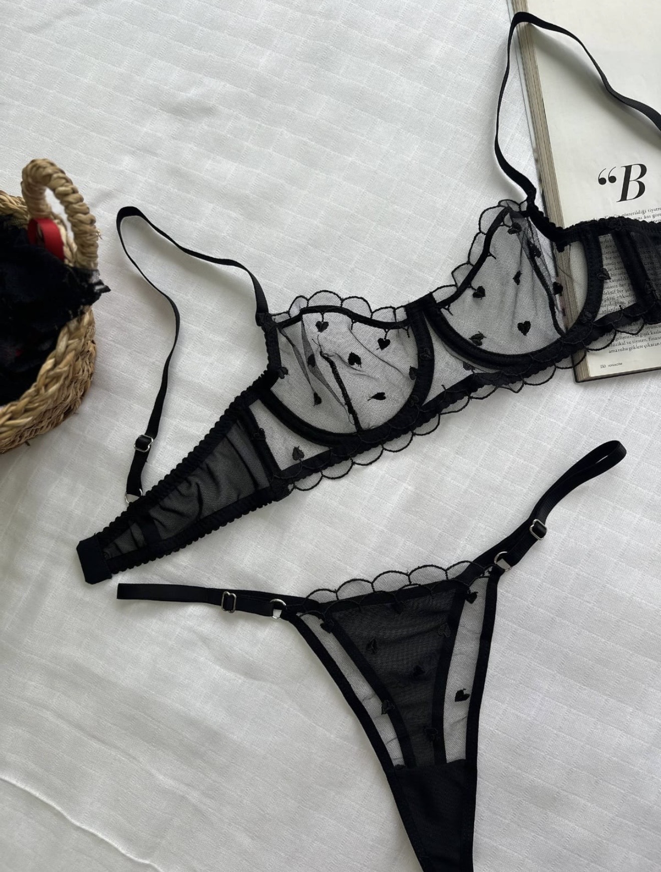 Midnight Heart Lace Lingerie Set