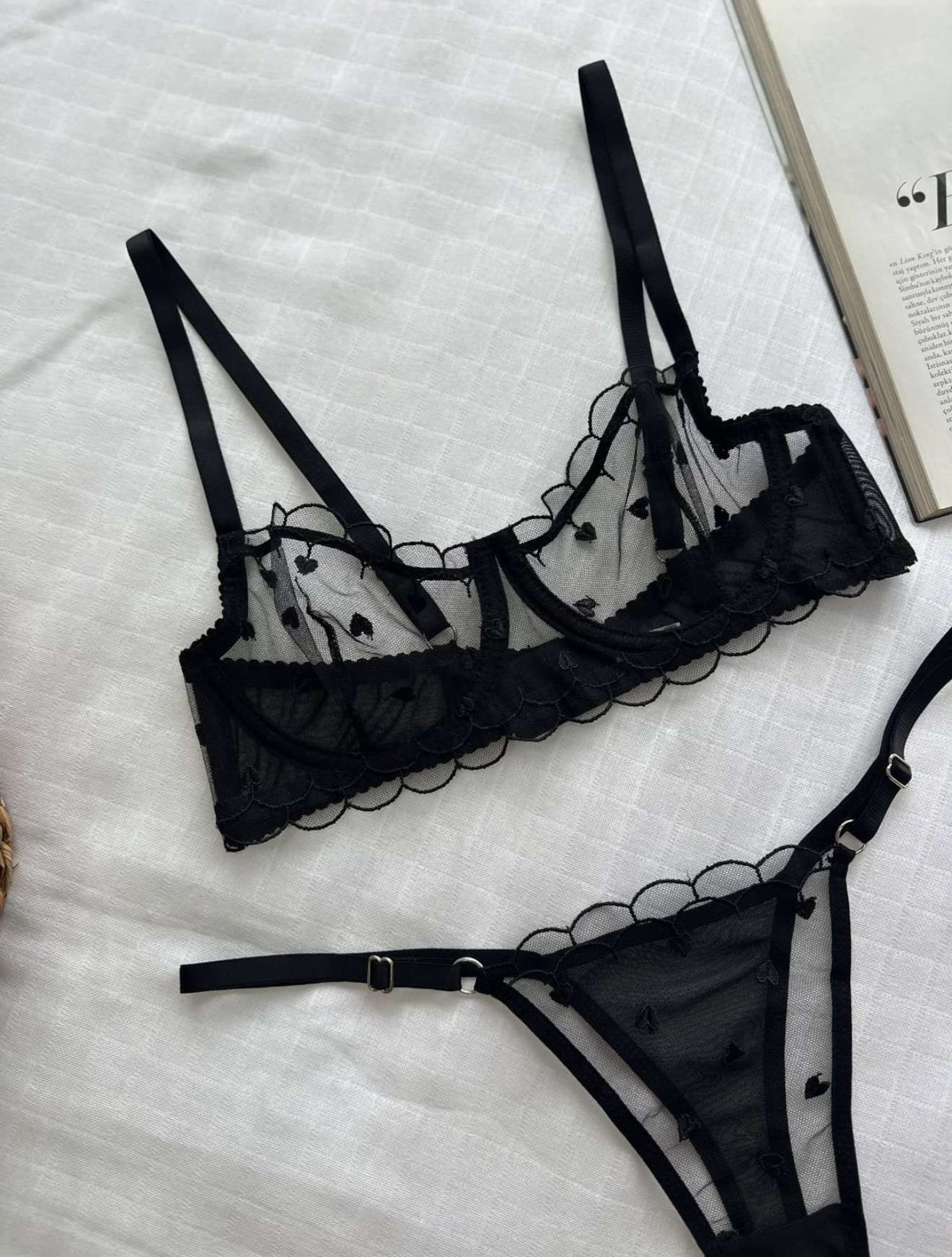 Midnight Heart Lace Lingerie Set - Image 2